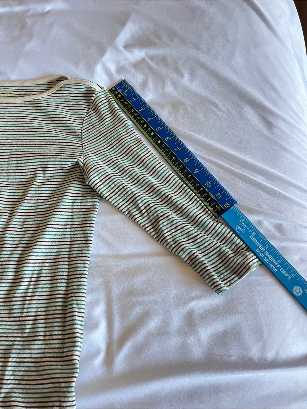 Vintage Faded Glory Size S Green & Black Striped Boatneck Long Sleeve Top - Picture 7 of 15